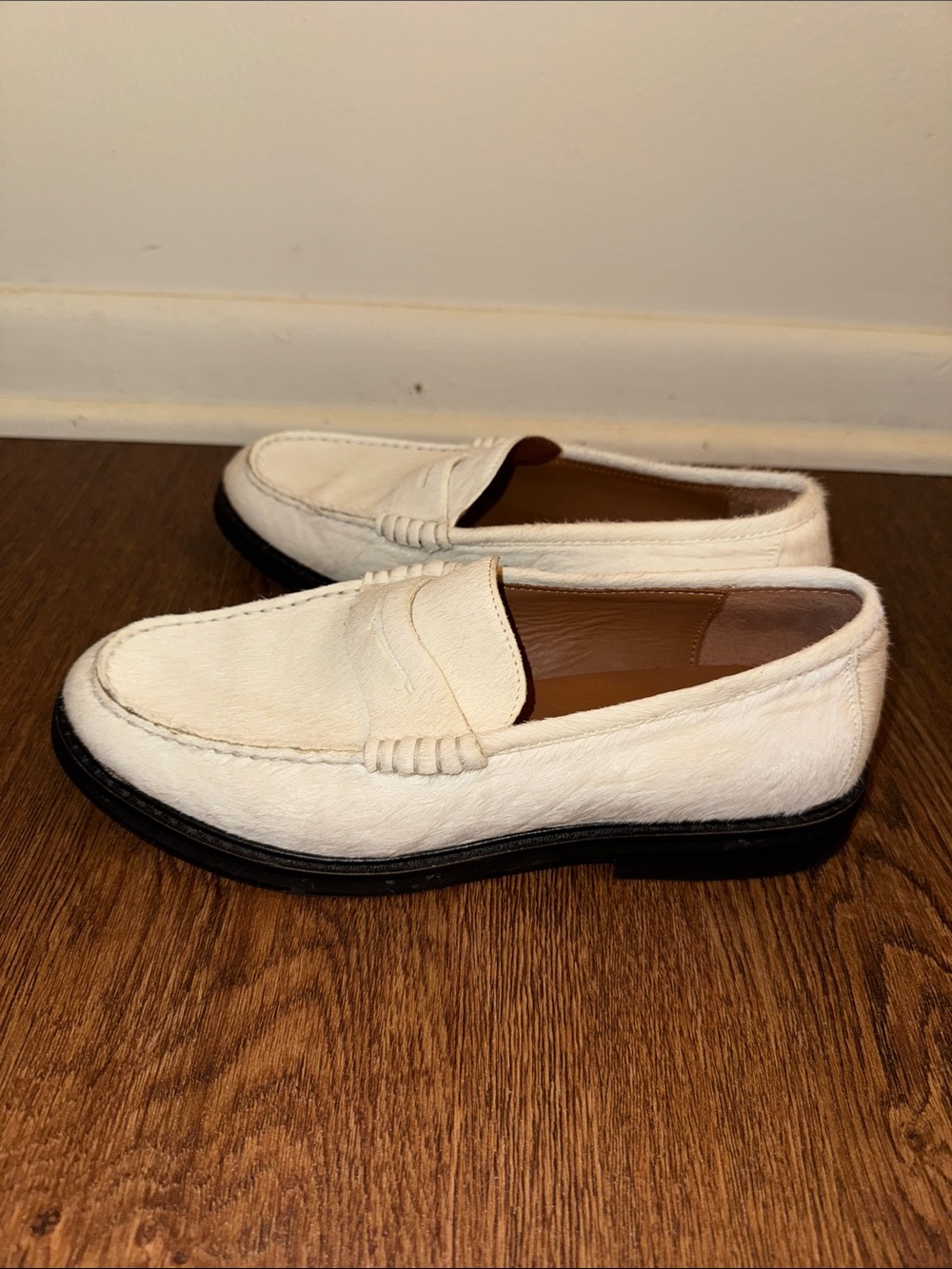 Steve Madden White Penny Loafers with Black Sole